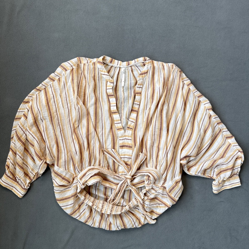 Anthropologie Blouse Womens Medium Striped Tie Front Dolman Sleeve Boho Oversize